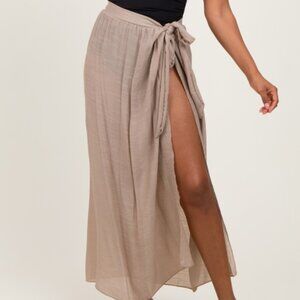 Light Taupe Wrap Swim Coverup Skirt